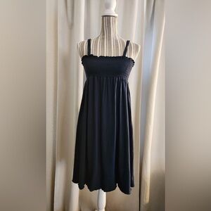 New cotton blue smocked dress smock dress square neck dress